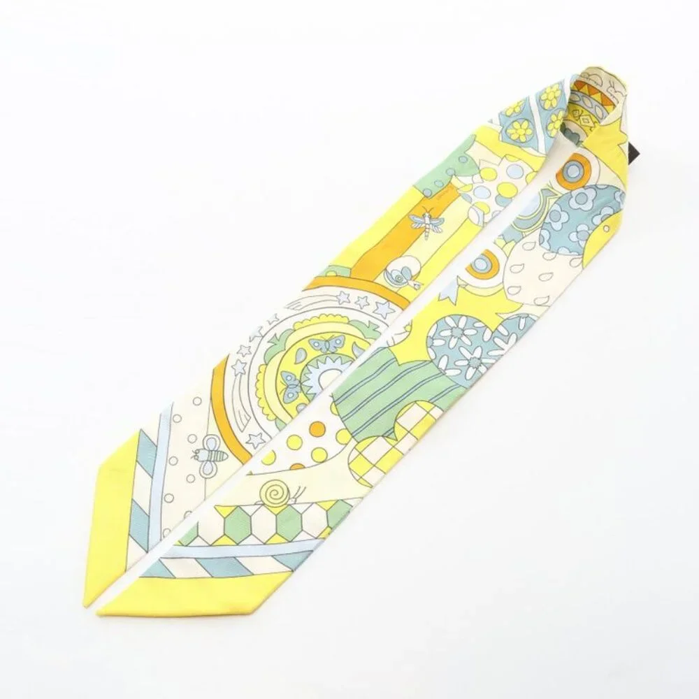 ★SOLD★ Hermes Scarf Twill les Murmures de la Foret Yellow Silk Yellow Multicolor - Picture 3 of 7